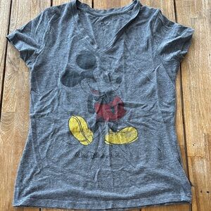 Disney Gray Mickey Mouse Tee with Yellow and Red Accents
